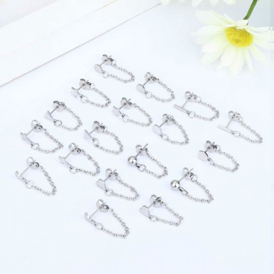 9 Pairs Chain Earrings Ear Cuffs Minimalist Bar Earrings With Chain Stainless Threader Stud Earrings For Women